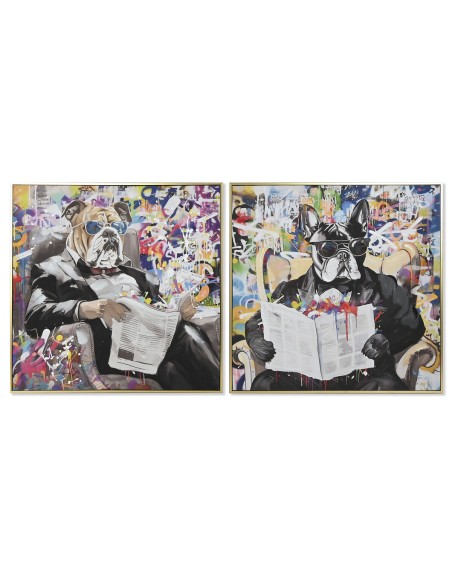 Cadre Home ESPRIT polystyrène Toile Moderne Chien 82,5 x 3,5 x 82,5 cm (2 Unités)