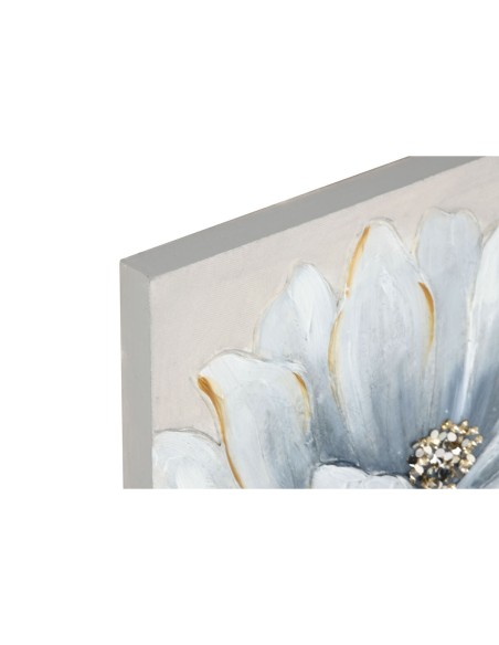 Cadre Home ESPRIT Bleu Blanc Toile Bois MDF Fleur Traditionnel 40 x 2,5 x 40 cm (2 Unités)
