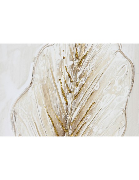 Cadre Home ESPRIT Blanc Doré Toile Bois MDF Feuille d'une plante Romantique 30 x 2,5 x 60 cm (2 Unités)