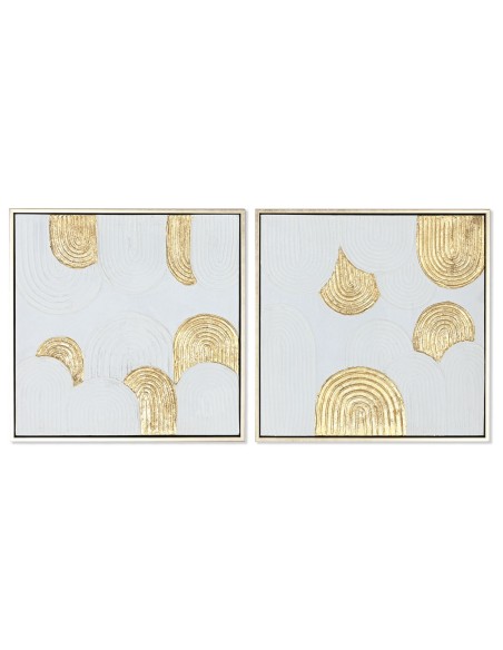 Cadre Home ESPRIT Blanc Doré polystyrène Toile Moderne 42 x 4 x 42 cm (2 Unités)