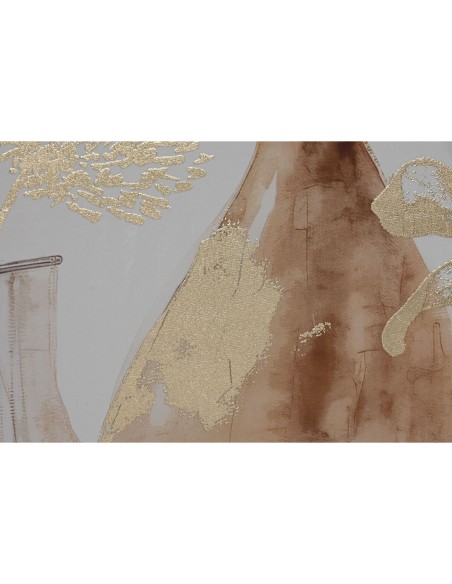 Cadre Home ESPRIT Beige Doré polystyrène Toile Vase Scandinave 82,5 x 3,5 x 82,5 cm (2 Unités)