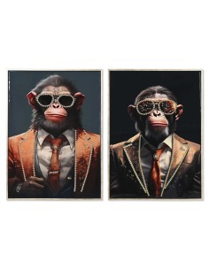 Cadre Home ESPRIT polystyrène Toile Moderne Laqué Chimpanzé 52,5 x 3 x 72,5 cm (2 Unités)