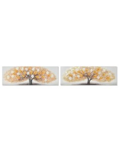 Cadre Home ESPRIT Doré Toile Bois MDF Arbre Traditionnel 90 x 3 x 30 cm (2 Unités)