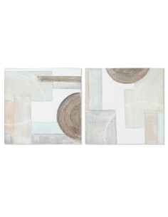 Cadre Home ESPRIT Beige Gris Toile Bois MDF Abstrait Moderne 50 x 2,5 x 50 cm (2 Unités)