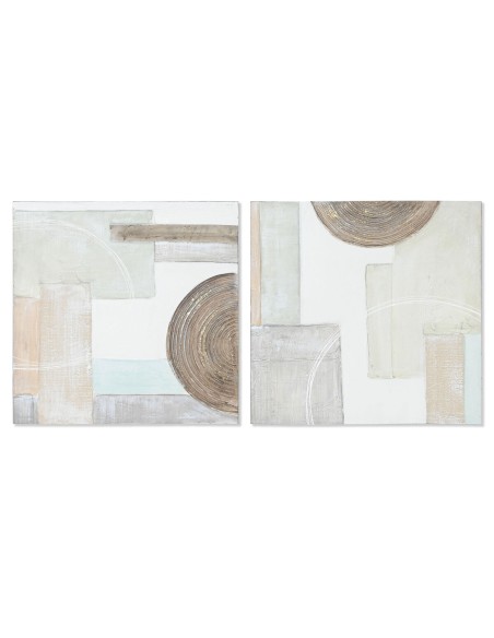 Cadre Home ESPRIT Beige Gris Toile Bois MDF Abstrait Moderne 50 x 2,5 x 50 cm (2 Unités)