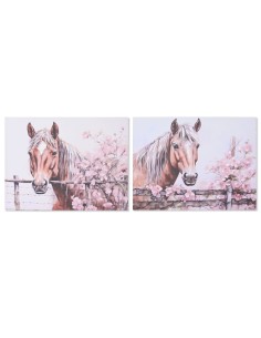 Cadre Home ESPRIT Beige Rose Toile Bois MDF Cheval Shabby Chic 80 x 2,5 x 60 cm (2 Unités)