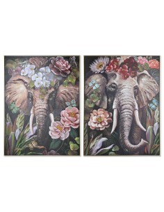Cadre Home ESPRIT polystyrène Toile Eléphant Colonial 92 x 4,5 x 122 cm (2 Unités)
