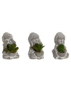 Plante décorative Home ESPRIT Polyéthylène Ciment Buda Oriental 8,5 x 7 x 11 cm (3 Unités)