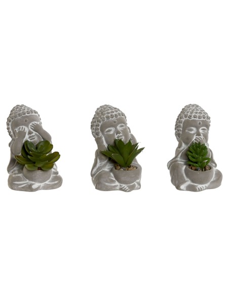 Plante décorative Home ESPRIT Polyéthylène Ciment Buda Oriental 8,5 x 7 x 11 cm (3 Unités)