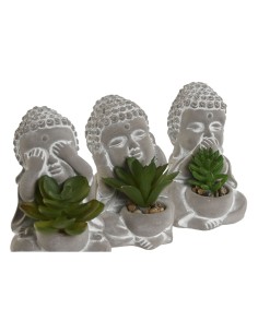 Plante décorative Home ESPRIT Polyéthylène Ciment Buda Oriental 8,5 x 7 x 11 cm (3 Unités) 2