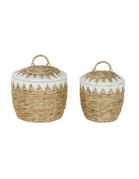 Set de basket Home ESPRIT Blanc Naturel Fibre naturelle Boho 35 x 35 x 37 cm (2 Pièces)