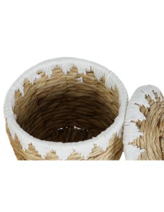 Set de basket Home ESPRIT Blanc Naturel Fibre naturelle Boho 35 x 35 x 37 cm (2 Pièces) 2