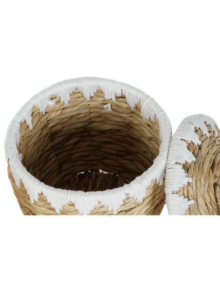 Set de basket Home ESPRIT Blanc Naturel Fibre naturelle Boho 35 x 35 x 37 cm (2 Pièces)