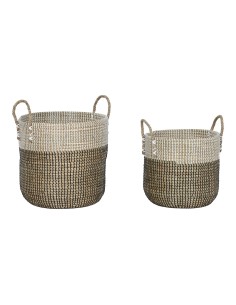 Set de basket Home ESPRIT Blanc Noir Naturel 44 x 44 x 49 cm (2 Pièces)