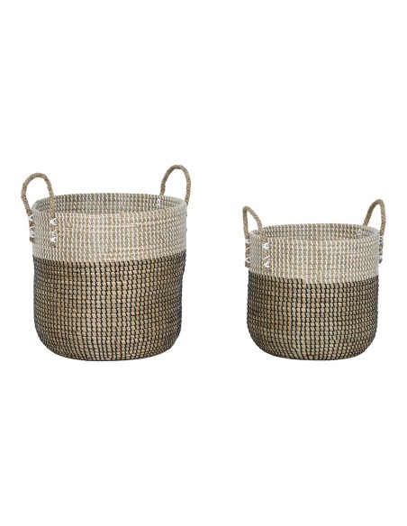 Set de basket Home ESPRIT Blanc Noir Naturel 44 x 44 x 49 cm (2 Pièces)