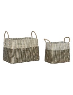 Set de basket Home ESPRIT Blanc Noir Naturel Herbier marin Boho 44 x 25 x 38 cm (2 Pièces)