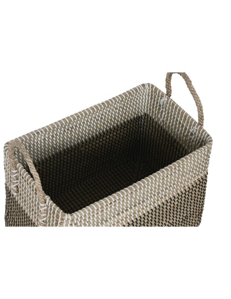 Set de basket Home ESPRIT Blanc Noir Naturel Herbier marin Boho 44 x 25 x 38 cm (2 Pièces)