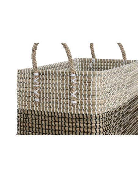 Set de basket Home ESPRIT Blanc Noir Naturel Herbier marin Boho 44 x 25 x 38 cm (2 Pièces)