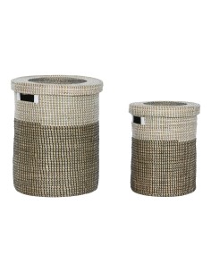 Set de basket Home ESPRIT Blanc Noir Naturel Herbier marin 44 x 44 x 51 cm (2 Pièces)