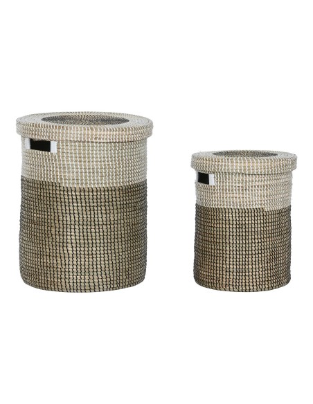 Set de basket Home ESPRIT Blanc Noir Naturel Herbier marin 44 x 44 x 51 cm (2 Pièces)