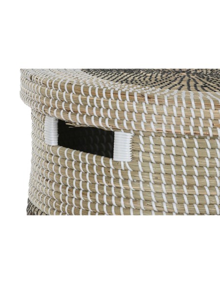 Set de basket Home ESPRIT Blanc Noir Naturel Herbier marin 44 x 44 x 51 cm (2 Pièces)