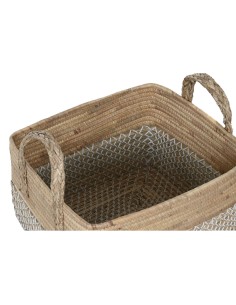 Set de basket Home ESPRIT Blanc Naturel Marron Clair PVC Herbier marin Joncs 43 x 38 x 36 cm (2 Pièces) 2