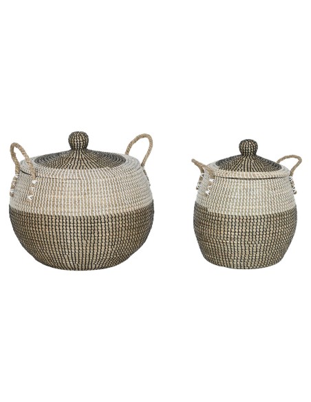 Set de basket Home ESPRIT Blanc Noir Naturel 45 x 45 x 48 cm (2 Pièces)