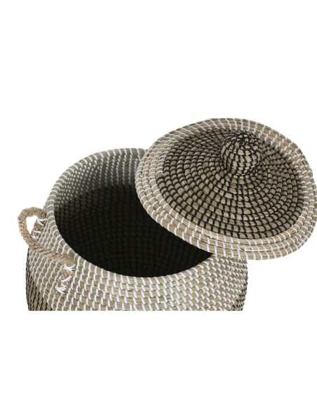 Set de basket Home ESPRIT Blanc Noir Naturel 45 x 45 x 48 cm (2 Pièces)
