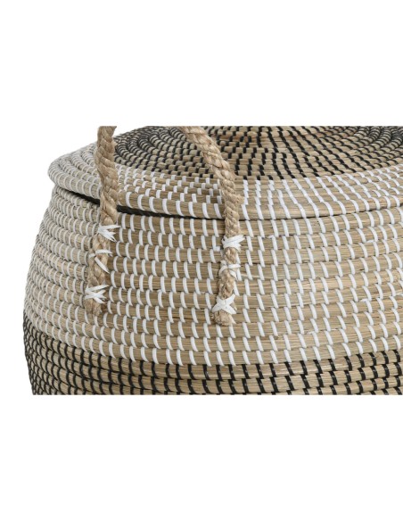 Set de basket Home ESPRIT Blanc Noir Naturel 45 x 45 x 48 cm (2 Pièces)