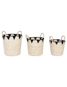 Set de basket Home ESPRIT Noir Naturel Fibre naturelle Boho 37 x 37 x 43 cm (3 Pièces)