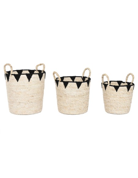 Set de basket Home ESPRIT Noir Naturel Fibre naturelle Boho 37 x 37 x 43 cm (3 Pièces)