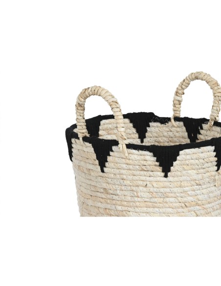 Set de basket Home ESPRIT Noir Naturel Fibre naturelle Boho 37 x 37 x 43 cm (3 Pièces)
