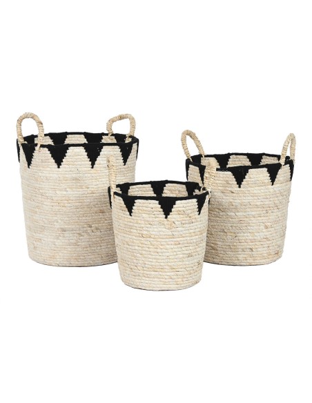 Set de basket Home ESPRIT Noir Naturel Fibre naturelle Boho 37 x 37 x 43 cm (3 Pièces)