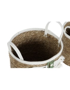 Set de basket Home ESPRIT Blanc Vert Naturel Fibre naturelle Tropical 39 x 39 x 47 cm (3 Pièces) 2
