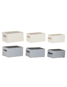 Set de basket Home ESPRIT Gris Crème 35 x 25 x 18 cm (3 Pièces) (2 Unités)