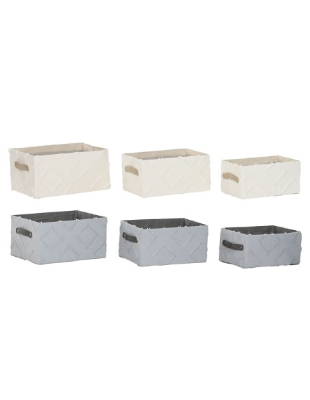 Set de basket Home ESPRIT Gris Crème 35 x 25 x 18 cm (3 Pièces) (2 Unités)