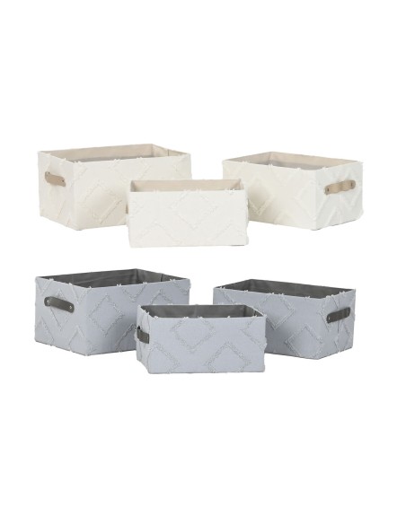 Set de basket Home ESPRIT Gris Crème 35 x 25 x 18 cm (3 Pièces) (2 Unités)