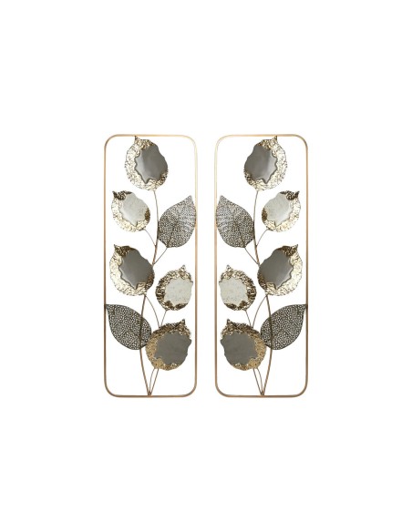 Décoration murale Home ESPRIT Gris Doré Moderne Fleur 31 x 2,5 x 89,5 cm (2 Unités)