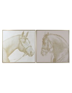 Cadre Home ESPRIT Beige Doré Paillettes Cheval 103 x 4,5 x 103 cm (2 Unités)