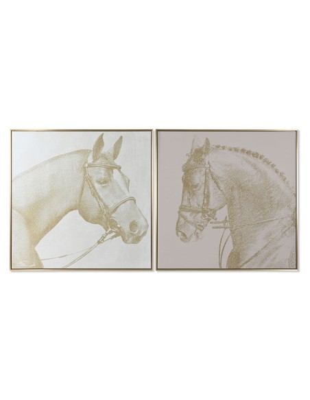 Cadre Home ESPRIT Beige Doré Paillettes Cheval 103 x 4,5 x 103 cm (2 Unités)