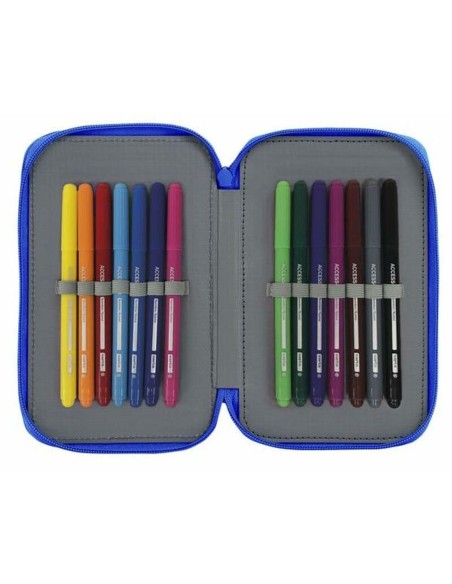 Plumier double Real Zaragoza Bleu 12.5 x 19.5 x 4 cm (28 Pièces)