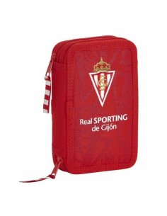 Plumier double Real Sporting de Gijón Rouge 12.5 x 19.5 x 4 cm (28 Pièces)