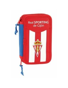 Plumier double Real Sporting de Gijón Blanc Rouge 12.5 x 19.5 x 4 cm (28 Pièces)