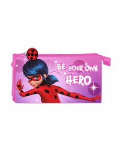 Trousse Fourre-Tout Triple Lady Bug Fuchsia (22 x 12 x 3 cm)