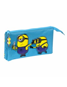 Trousse Fourre-Tout Triple Minions Minionstatic Bleu (22 x 12 x 3 cm)