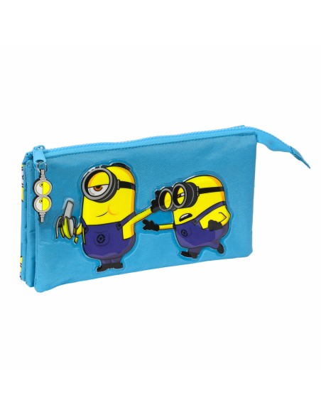 Trousse Fourre-Tout Triple Minions Minionstatic Bleu (22 x 12 x 3 cm)
