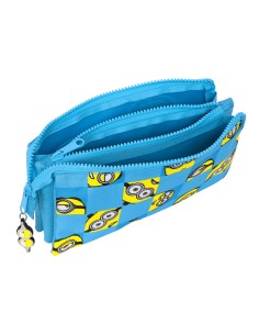 Trousse Fourre-Tout Triple Minions Minionstatic Bleu (22 x 12 x 3 cm) 2