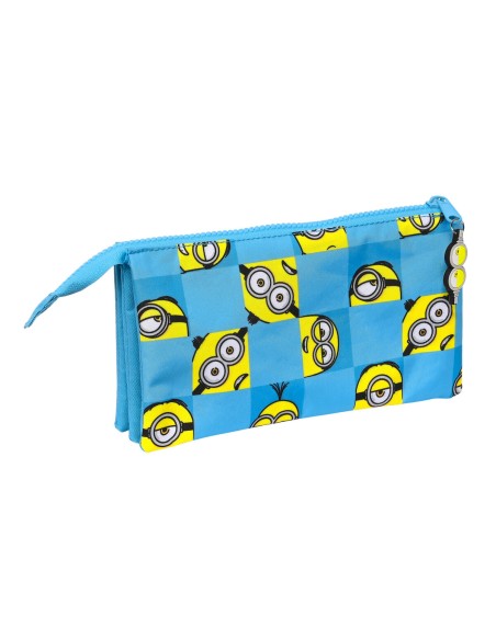 Trousse Fourre-Tout Triple Minions Minionstatic Bleu (22 x 12 x 3 cm)