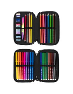 Plumier double Milan Sunset Noir Rose 34 Pièces 19,5 x 13 x 5 cm 2