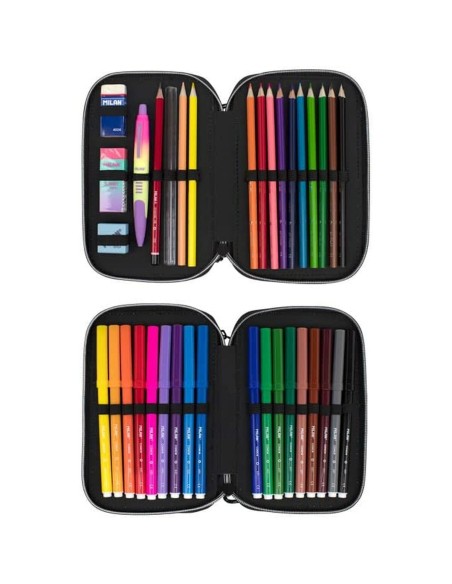 Plumier double Milan Sunset Noir Rose 34 Pièces 19,5 x 13 x 5 cm